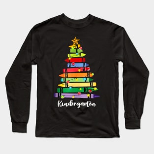 Christmas Crayons - Kindergarten Teacher - Tree Lights Student Long Sleeve T-Shirt